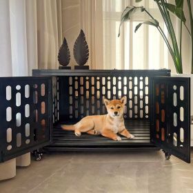 Dog Crate End Table with Cushion and Hooks, Furniture Style Mesh Pet Kennels, Dog House Indoor Use