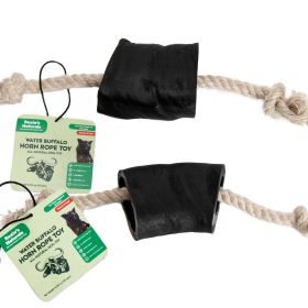 Water Buffalo Horn Rope Tug Toy-100% Cotton Rope 14";  Long-Lasting;  Natural Dog Treat & Chews;  Dog Dental Chew Toy-2 COUNT-10 oz