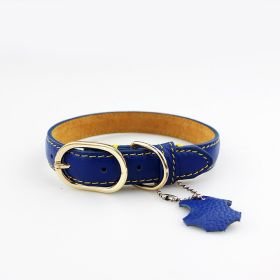 Pet Leather Collar Color Cowhide (Option: BLUE-XS)