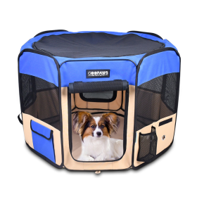JESPET Pet Dog Playpens 36", 45" & 61" Portable Soft Dog Exercise Pen Kennel with Carry Bag for Puppy Cats Kittens Rabbits, Indoor/Outdoor Use (Color: Blue, size: 36x36x24 Inch)