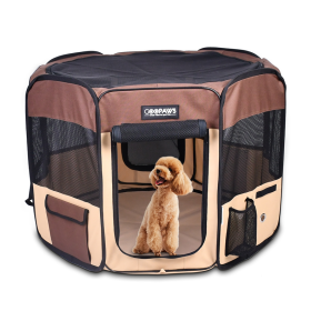 JESPET Pet Dog Playpens 36", 45" & 61" Portable Soft Dog Exercise Pen Kennel with Carry Bag for Puppy Cats Kittens Rabbits, Indoor/Outdoor Use (Color: Coffee, size: 36x36x24 Inch)