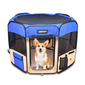 JESPET Pet Dog Playpens 36", 45" & 61" Portable Soft Dog Exercise Pen Kennel with Carry Bag for Puppy Cats Kittens Rabbits, Indoor/Outdoor Use (Color: Blue, size: 45x45x24 Inch)