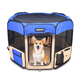 JESPET Pet Dog Playpens 36", 45" & 61" Portable Soft Dog Exercise Pen Kennel with Carry Bag for Puppy Cats Kittens Rabbits, Indoor/Outdoor Use (Color: Blue, size: 45x45x24 Inch)