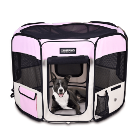 JESPET Pet Dog Playpens 36", 45" & 61" Portable Soft Dog Exercise Pen Kennel with Carry Bag for Puppy Cats Kittens Rabbits, Indoor/Outdoor Use (Color: Pink, size: 45x45x24 Inch)