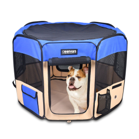 JESPET Pet Dog Playpens 36", 45" & 61" Portable Soft Dog Exercise Pen Kennel with Carry Bag for Puppy Cats Kittens Rabbits, Indoor/Outdoor Use (Color: Blue, size: 61x61x30 Inch)