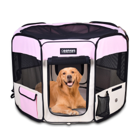 JESPET Pet Dog Playpens 36", 45" & 61" Portable Soft Dog Exercise Pen Kennel with Carry Bag for Puppy Cats Kittens Rabbits, Indoor/Outdoor Use (Color: Pink, size: 61x61x30 Inch)