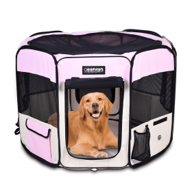 JESPET Pet Dog Playpens 36", 45" & 61" Portable Soft Dog Exercise Pen Kennel with Carry Bag for Puppy Cats Kittens Rabbits, Indoor/Outdoor Use (Color: Pink, size: 61x61x30 Inch)