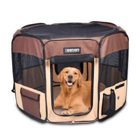 JESPET Pet Dog Playpens 36", 45" & 61" Portable Soft Dog Exercise Pen Kennel with Carry Bag for Puppy Cats Kittens Rabbits, Indoor/Outdoor Use (Color: Coffee, size: 61x61x30 Inch)