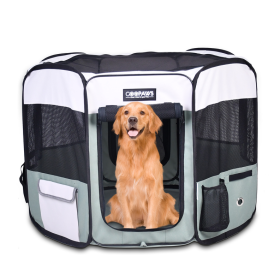 JESPET Pet Dog Playpens 36", 45" & 61" Portable Soft Dog Exercise Pen Kennel with Carry Bag for Puppy Cats Kittens Rabbits, Indoor/Outdoor Use (Color: Shale Green, size: 61x61x30 Inch)