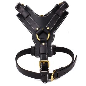 Black Cowhide Pet Leather Chest Strap (Option: Black-M)