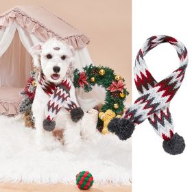 Christmas Pet Scarf Contrast Color Striped Red Snowflake Fur Ball Warm And Comfortable (Option: Red And Gray-S)