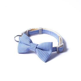 Pet Collar Houndstooth Bow Collar (Option: Blue-22to29cm)