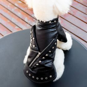 Pet Leather Coat Dog Fashion Brand Clothes Korean Style Autumn And Winter Cat Teddy Chihuahua Winter Clothing (Option: Rivet Black-XL Code)