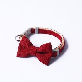 Pet Collar Houndstooth Design Bow (Color: Red)