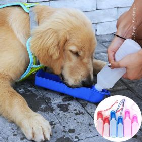 250/500ml Dog Water Bottle Feeder With Bowl Plastic Portable Water Bottle Pets Outdoor Travel Pet Drinking Water Feeder (Metal color: Blue, size: 250ML)