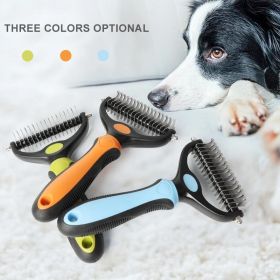 Professional Pet Deshedding Brush 2 Sided Dematting Dog Comb Cat Brush Rake Puppy Grooming Tools Undercoat Shedding Flying Hair (Color: Red, size: M)