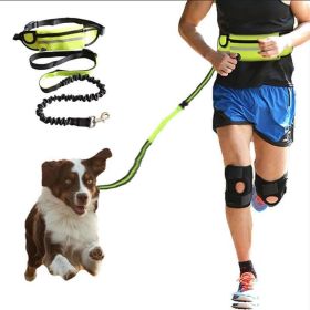 Newest Reflective Pet Leash Elastic Hand Free Jogging Dog Traction Rope Running Waist Pack Leashes Loop Retractable D-Ring Leash (Color: Green)