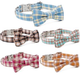 Plaid Dog Collar with Bow Pet Gift Adjustable Soft and Comfy Bowtie Collars for Small Medium Large Dogs (colour: Style 4, size: S 2.0x40cm)
