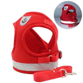 dog Harnesses and dog leash set; Pet Chest Strap Vest Dog Towing Rope Reflective Breathable Dog Rope Pet Supplies Wholesale (Specification (L * W): S, colour: red)