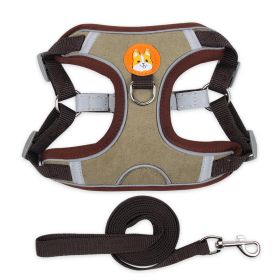 dog Harnesses and dog leash set; Pet Chest Strap Vest Dog Strap Small Dog Rope Wholesale Reflective Dog Towing Rope (Specification (L * W): S, colour: Brown)