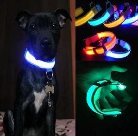 Pet Dog Nylon Safety Collar LED Light Puppy Necklace Dog Accessories (Color: Pink)