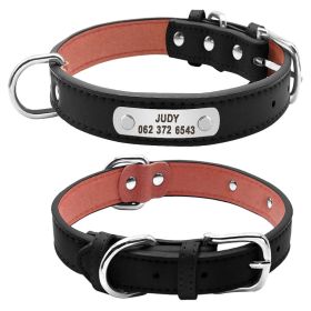 PU Leather Dog Collar Durable Padded Personalized Pet ID Collars Customized for Small Medium Large Dogs Cat Red Black Brown (Color: Black, size: M)