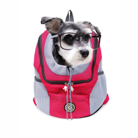 Portable Travel Backpack Outdoor Pet Dog Carrier Bag Mesh (Color: Red)